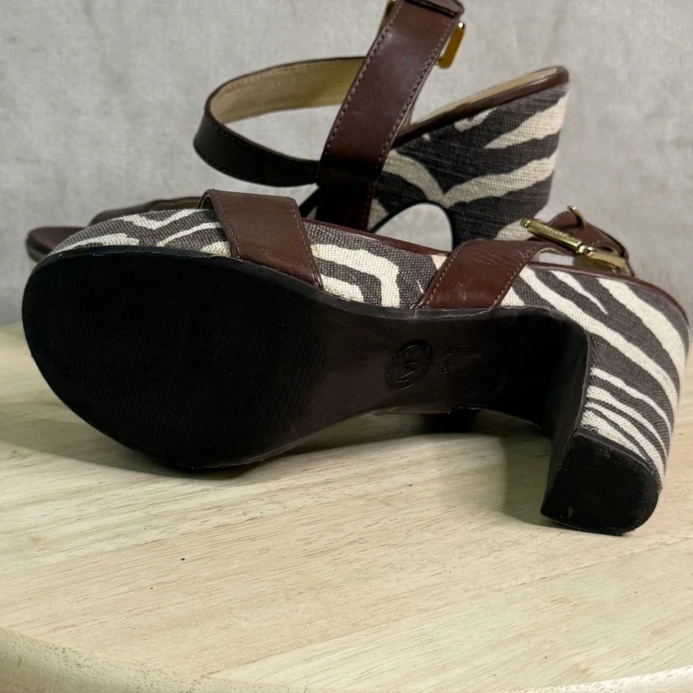 Michael Michael Kors Zebra Print Platform Sandals Brown Leather AB11K Size 8.5M